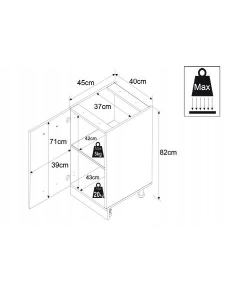 Szafka kuchenna dolna stojąca 40 cm z 1 frontem Antracyt | Meble kuchenne system EKO