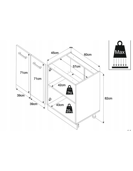 Szafka kuchenna dolna stojąca 60 cm 2 fronty Dąb Wotan | Meble kuchenne system EKO