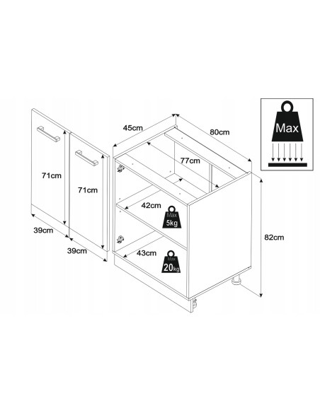 Szafka kuchenna dolna stojąca 80 cm 2 fronty Biały Mat | Meble kuchenne system EKO