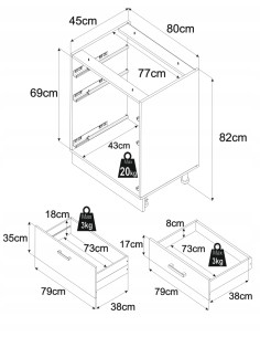 Szafka kuchenna dolna stojąca 80 cm 3 szuflady Kaszmir |... 2
