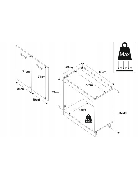 Szafka kuchenna dolna stojąca 80 cm 2 fronty pod zlew Kaszmir | Meble kuchenne system EKO