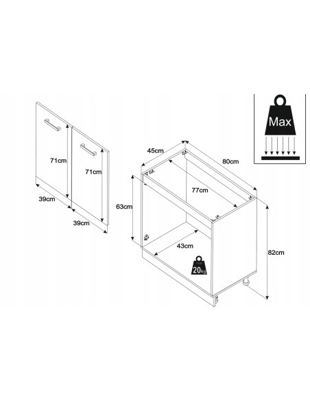 Szafka kuchenna dolna stojąca 80 cm 2 fronty pod zlew Dąb Wotan | Meble kuchenne system EKO