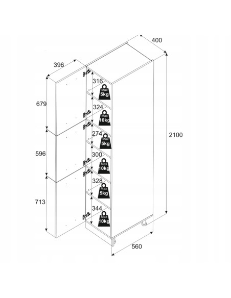 Szafka kuchenna dolna wysoka słupek gospodarczy słup 40 cm 3 fronty Biały Mat | Meble kuchenne system EKO