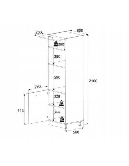 SZAFKA KUCHENNA SŁUPEK DO ZABUDOWY PIEKARNIKA I MIKROFALI BIAŁY MAT 60CM