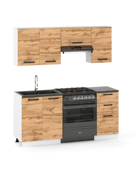 Meble kuchenne Zestaw mebli kuchennych Kuchnia Barcelona 180cm | szafka • regał • blat • aneks kuchenny | Dąb Wotan 1,8 m