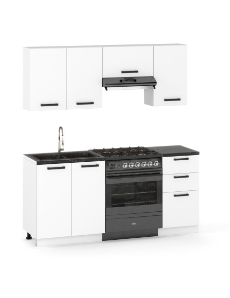 Meble kuchenne Zestaw mebli kuchennych Kuchnia Barcelona 180cm | szafka • regał • blat • aneks kuchenny | Biały Mat 1,8 m