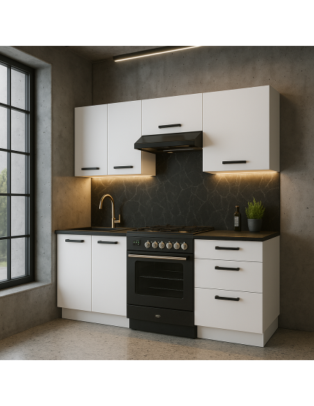 Meble kuchenne Zestaw mebli kuchennych Kuchnia Barcelona 180cm | szafka • regał • blat • aneks kuchenny | Biały Mat 1,8 m