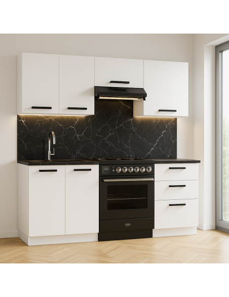 Meble kuchenne Zestaw mebli kuchennych Kuchnia Barcelona 180cm | szafka • regał • blat • aneks kuchenny | Biały Mat 1,8 m