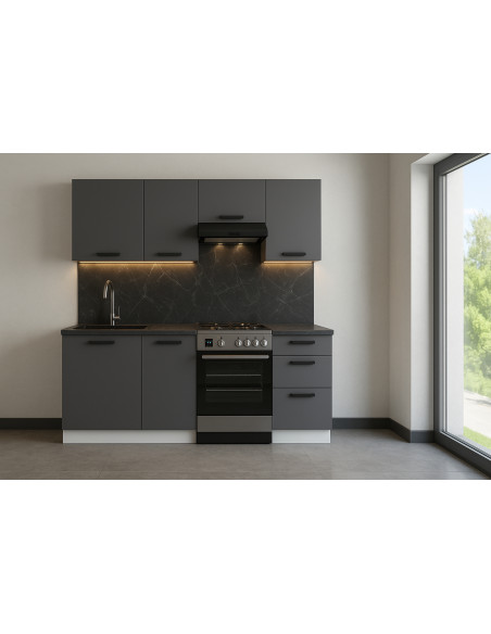 Meble kuchenne Zestaw mebli kuchennych Kuchnia Barcelona 180cm | szafka • regał • blat • aneks kuchenny | Antracyt 1,8 m