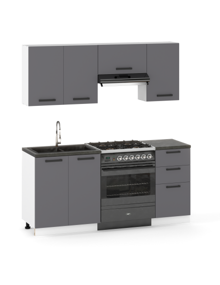 Meble kuchenne Zestaw mebli kuchennych Kuchnia Barcelona 180cm | szafka • regał • blat • aneks kuchenny | Antracyt 1,8 m