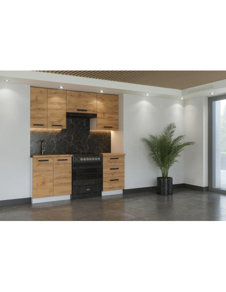 Meble kuchenne Zestaw mebli kuchennych Kuchnia Barcelona 180cm | szafka • regał • blat • aneks kuchenny | Dąb Wotan 1,8 m