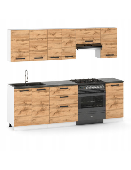 Meble kuchenne Zestaw mebli kuchennych Kuchnia Wenecja 220cm | szafka • regał • blat • aneks kuchenny | Dąb Wotan 2,2 m