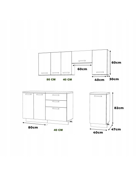 Meble kuchenne Zestaw mebli kuchennych Kuchnia Wenecja 220cm | szafka • regał • blat • aneks kuchenny | Antracyt 2,2 m
