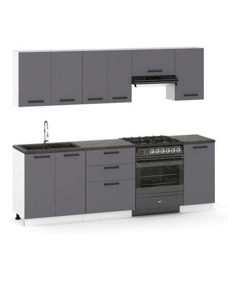 Meble kuchenne Zestaw mebli kuchennych Kuchnia Lizbona  240cm | szafka • regał • blat • aneks kuchenny | Antracyt 2,4 m