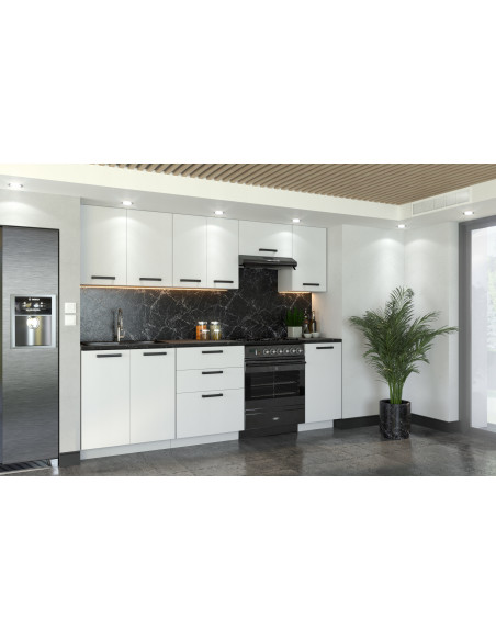 Meble kuchenne Zestaw mebli kuchennych Kuchnia Lizbona  240cm | szafka • regał • blat • aneks kuchenny | Biały Mat 2,4 m