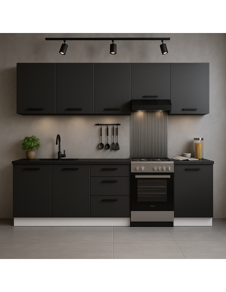Meble kuchenne Zestaw mebli kuchennych Kuchnia Wenecja 220cm | szafka • regał • blat • aneks kuchenny | Antracyt 2,2 m