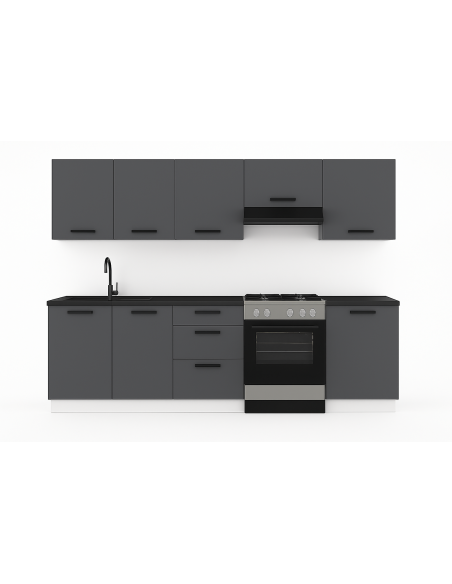Meble kuchenne Zestaw mebli kuchennych Kuchnia Wenecja 220cm | szafka • regał • blat • aneks kuchenny | Antracyt 2,2 m