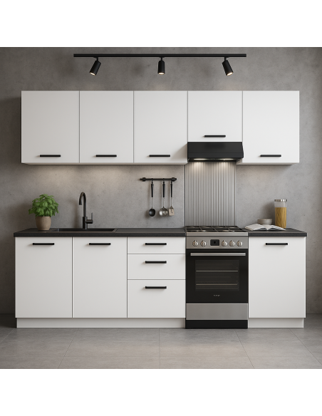 Meble kuchenne Zestaw mebli kuchennych Kuchnia Wenecja  220cm | szafka • regał • blat • aneks kuchenny | Biały Mat 2,2 m