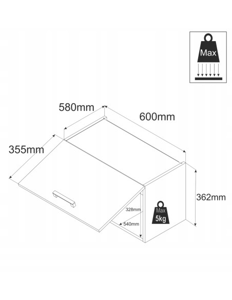 SZAFKA KUCHENNA WISZĄCA NADSTAWKA NAD LODÓWKĘ KOMIN PAWLACZ 60cm GRAFIT
