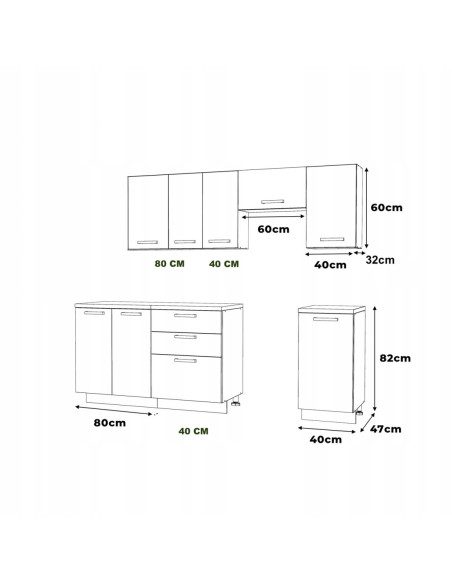 Meble kuchenne Zestaw mebli kuchennych Kuchnia Wenecja 220cm | szafka • regał • blat • aneks kuchenny | Kaszmir 2,2 m