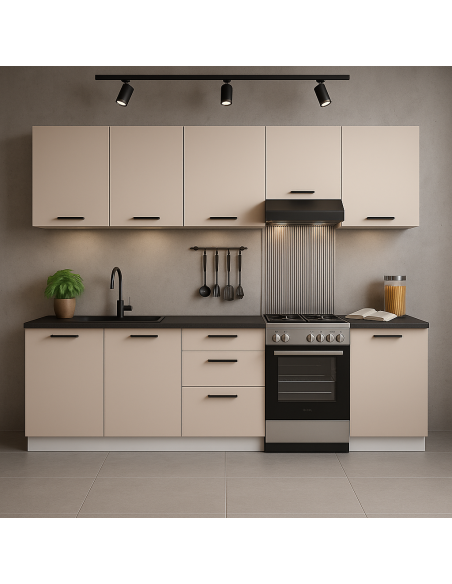 Meble kuchenne Zestaw mebli kuchennych Kuchnia Wenecja 220cm | szafka • regał • blat • aneks kuchenny | Kaszmir 2,2 m