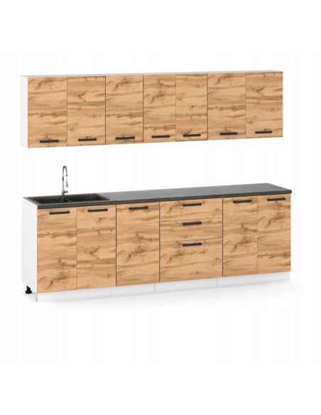 Meble kuchenne Zestaw mebli kuchennych Kuchnia Milan 260cm | szafka • regał • blat • aneks kuchenny | Dąb Wotan 2,6 m