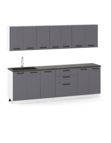 Meble kuchenne Zestaw mebli kuchennych Kuchnia Milan 260cm | szafka • regał • blat • aneks kuchenny | Antracyt 2,6 m