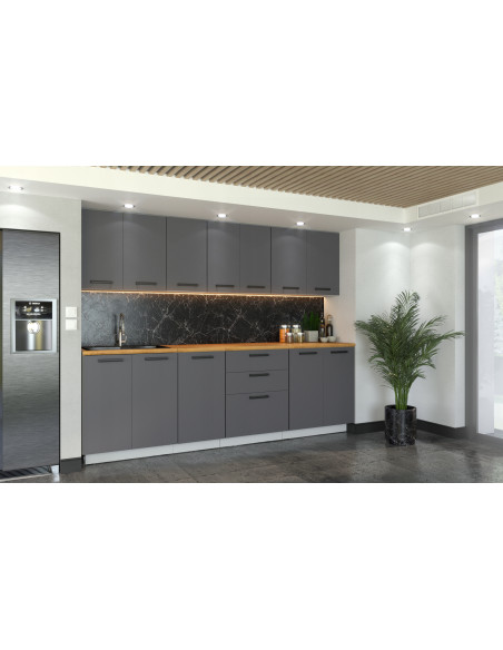 Meble kuchenne Zestaw mebli kuchennych Kuchnia Milan 260cm | szafka • regał • blat • aneks kuchenny | Antracyt 2,6 m