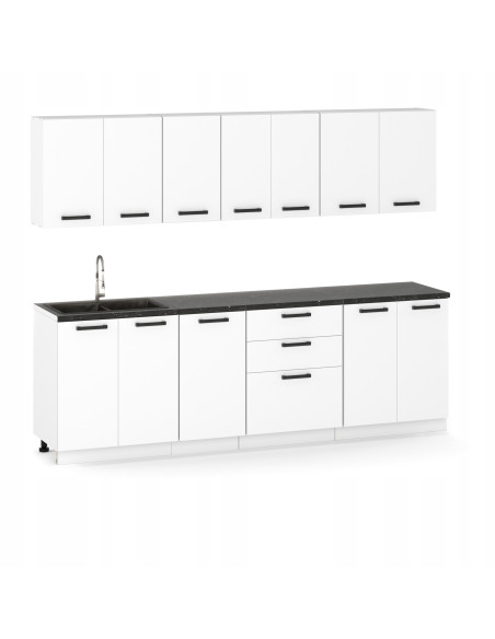 Meble kuchenne Zestaw mebli kuchennych Kuchnia Milan 260cm | szafka • regał • blat • aneks kuchenny | Biały Mat 2,6 m