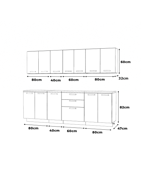 Meble kuchenne Zestaw mebli kuchennych Kuchnia Milan 260cm | szafka • regał • blat • aneks kuchenny | Biały Mat 2,6 m