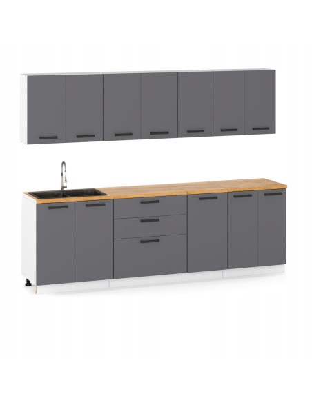 Meble kuchenne Zestaw mebli kuchennych Kuchnia Milan 260cm | szafka • regał • blat • aneks kuchenny | Antracyt 2,6 m