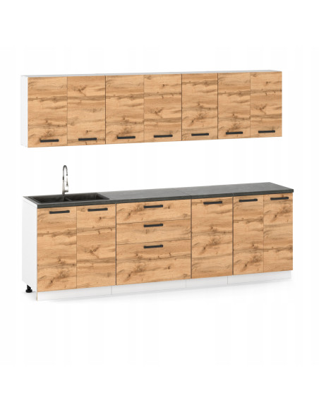 Meble kuchenne Zestaw mebli kuchennych Kuchnia Milan 260cm | szafka • regał • blat • aneks kuchenny | Dąb Wotan 2,6 m