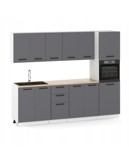 Meble kuchenne Zestaw mebli kuchennych Kuchnia Milan 260cm Słupek piekarnik szafka•regał•blat•zabudowa piekarnika Antracyt 2,6m