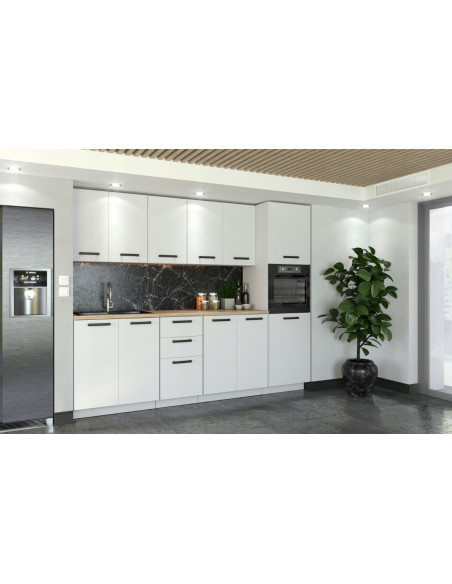 Meble kuchenne Zestaw mebli kuchennych Kuchnia Milan 260cm Słupek piekarnik|szafka•regał•blat•zabudowa piekarnika Biały mat 2,6m