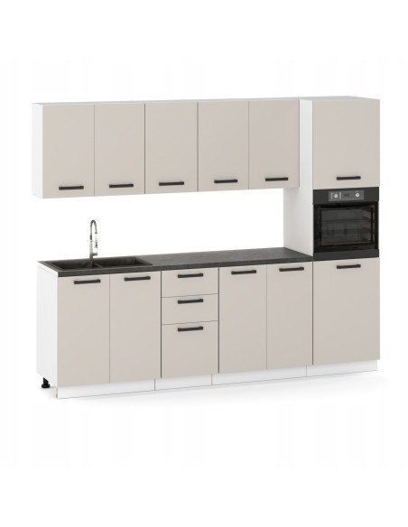 Meble kuchenne Zestaw mebli kuchennych Kuchnia Milan 260cm Słupek piekarnik szafka•regał•blat•zabudowa piekarnika Kaszmir2,6m