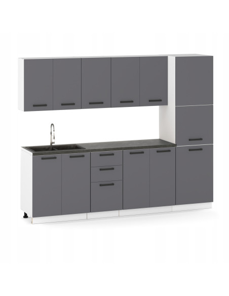 Meble kuchenne Zestaw mebli kuchennych Kuchnia Milan 260cm Słupek gospodarczy|szafka •regał •blat •słup magazynowy|Antracyt 2,6m