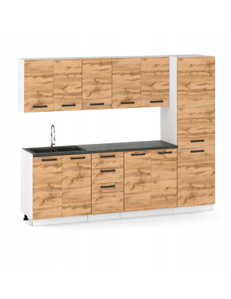 MEBLE KUCHENNE KUCHNIA ZESTAW SZAFKI SŁUPEK BLAT MILAN 2,6M DĄB WOTAN