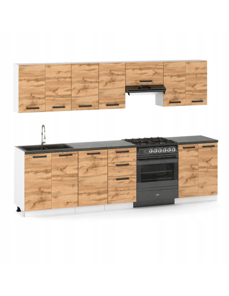 Meble kuchenne Zestaw mebli kuchennych Kuchnia Mediolan 280cm|szafka •regał •blat •aneks kuchenny •nowa kuchnia|Dąb Wotan 2,8m
