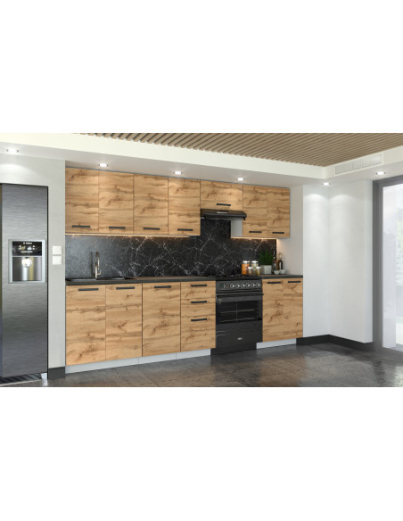 Meble kuchenne Zestaw mebli kuchennych Kuchnia Mediolan 280cm|szafka •regał •blat •aneks kuchenny •nowa kuchnia|Dąb Wotan 2,8m