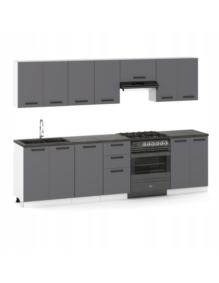 Meble kuchenne Zestaw mebli kuchennych Kuchnia Mediolan 280cm|szafka •regał •blat •aneks kuchenny •nowa kuchnia|Antracyt 2,8m