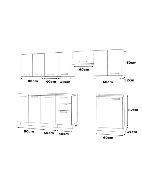 Meble kuchenne Zestaw mebli kuchennych Kuchnia Mediolan 280cm|szafka•regał•blat•aneks kuchenny•nowa kuchnia|Dąb Wotan/Biały 2,8m