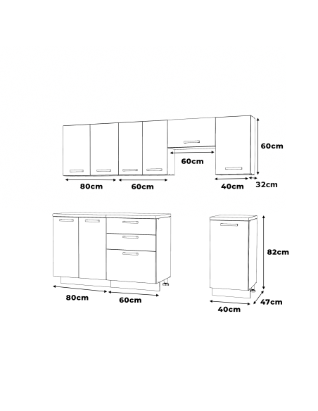 Meble kuchenne Zestaw mebli kuchennych Kuchnia Lizbona  240cm | szafka • regał • blat • aneks kuchenny | Kaszmir 2,4 m