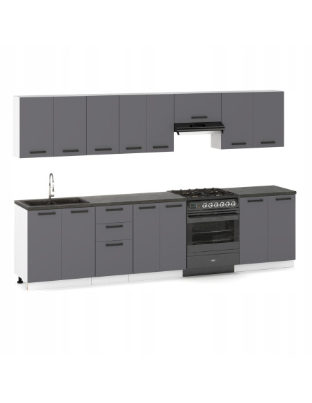 Meble kuchenne Zestaw mebli kuchennych Kuchnia Milan 320cm|szafka •regał •blat •aneks kuchenny •nowa kuchnia|Antracyt 3,2m