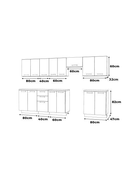 Meble kuchenne Zestaw mebli kuchennych Kuchnia Milan 320cm|szafka •regał •blat •aneks kuchenny •nowa kuchnia|Biały Mat 3,2m