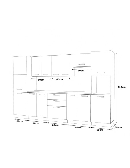Meble kuchenne Zestaw mebli kuchennych Kuchnia Milan 320cm|szafka•blat•słupek piekarnikowy•słup gospodarczy•regał|Kaszmir 3,2m