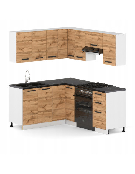 Meble kuchenne Zestaw mebli kuchennych narożnych Kuchnia Narożna 3m|szafka•regał•blat•aneks kuchenny narożny Dąb Wotan 300cm