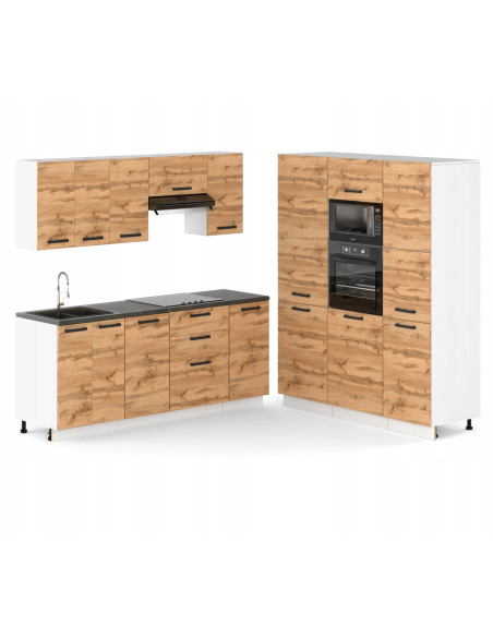 Meble kuchenne Zestaw mebli kuchennych narożnych Kuchnia Narożna 3m|szafka •regał •blat •słupek•zabudowa Dąb Wotan 360cm