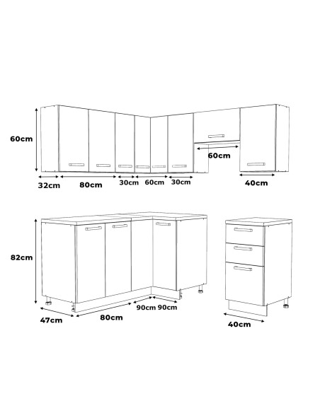 Meble kuchenne Zestaw mebli kuchennych narożnych Kuchnia Narożna 3m|szafka •regał •blat •aneks kuchenny narożny Kaszmir 300cm