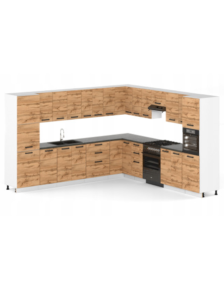 Meble kuchenne Zestaw mebli kuchennych narożnych Kuchnia Narożna 3,3m|szafka•regał•słupek•blat•aneks kuchenny Dąb Wotan 330cm