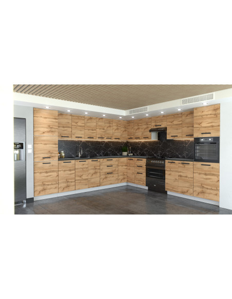 Meble kuchenne Zestaw mebli kuchennych narożnych Kuchnia Narożna 3,3m|szafka•regał•słupek•blat•aneks kuchenny Dąb Wotan 330cm